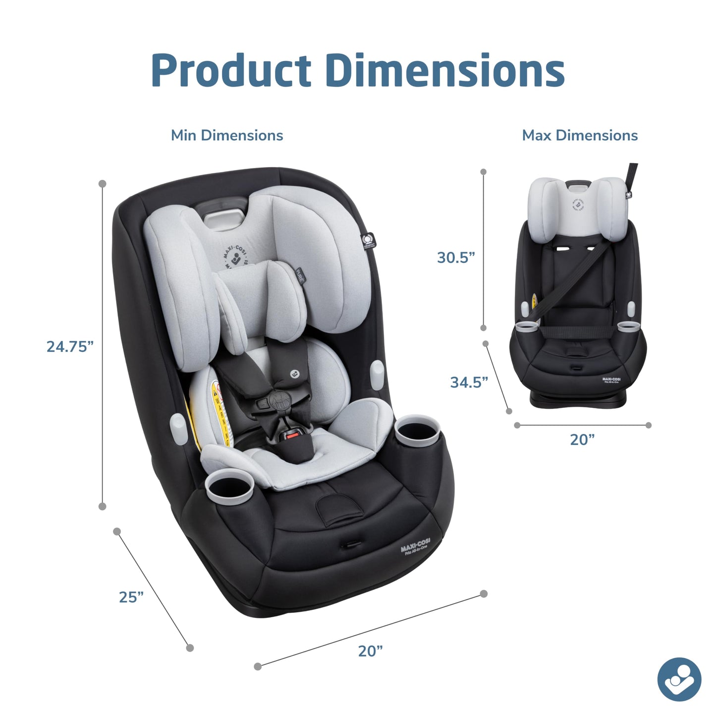 Maxi-Cosi Pria All-in-One Convertible Car Seat, Rear Facing Car Seat for Infants from 4-40 lbs, Forward Facing Car Seat up to 100 lbs in Booster Seat Mode, Rose Pink Sweater