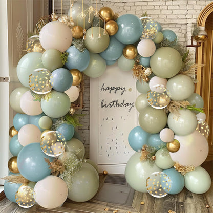 Dusty Green Blue Balloon Garland Arch Kit, Sage Green And Blue Balloon Arch Kit With Sand White Green Gold Balloons for Baby Shower Neutral Birthday Jungle Safari Wedding Birthday Party Decorations