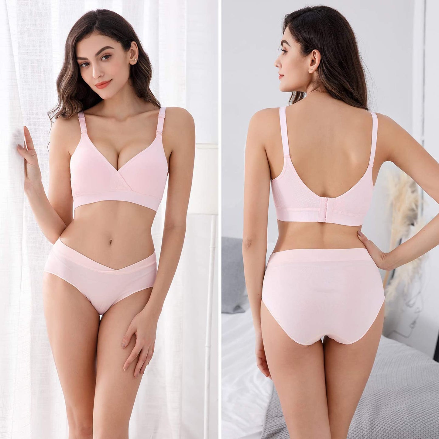 Vinfact 3 Pack Nursing Bras for Breastfeeding Seamless V Neck Maternity Bra Women Pregnancy Breastfeeding Bra