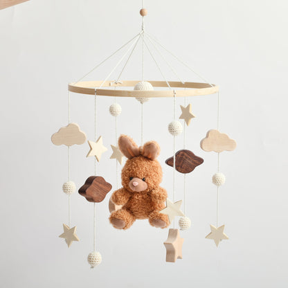 EERKEOD Baby Crib Mobile Bear Nursery Mobile for Boys Girls Teddy Velvet Mobile Nursery Decor for Infant Bedroom Hanging Baby Mobile for Bassinet Newborn Baby Gift（Brown Bear）