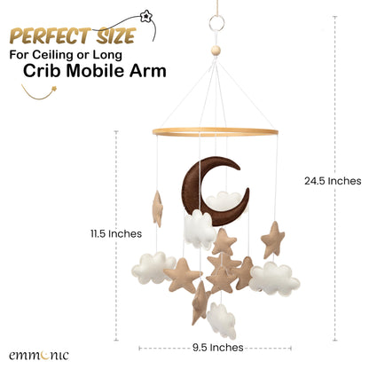 Baby Mobile for Crib - Handmade Modern Boho Baby Mobiles for Bassinet Felt Nursery Mobile Gender Neutral - Gold Moon and Stars - Girl Cribs Decorations