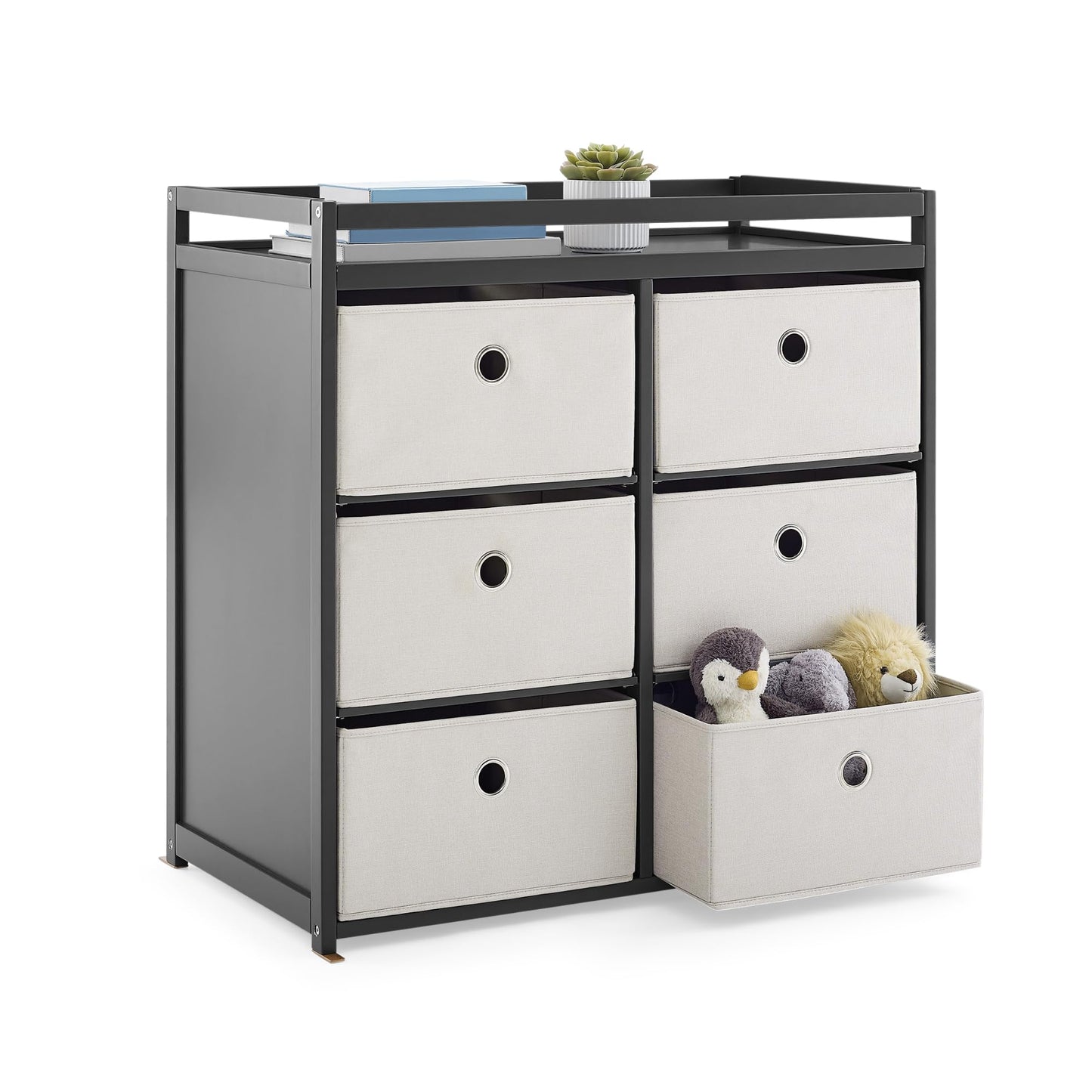 Delta Children Hayes Changing Table and Dresser for Bedroom with 6 Fabric Drawers, Charcoal Grey/Flax