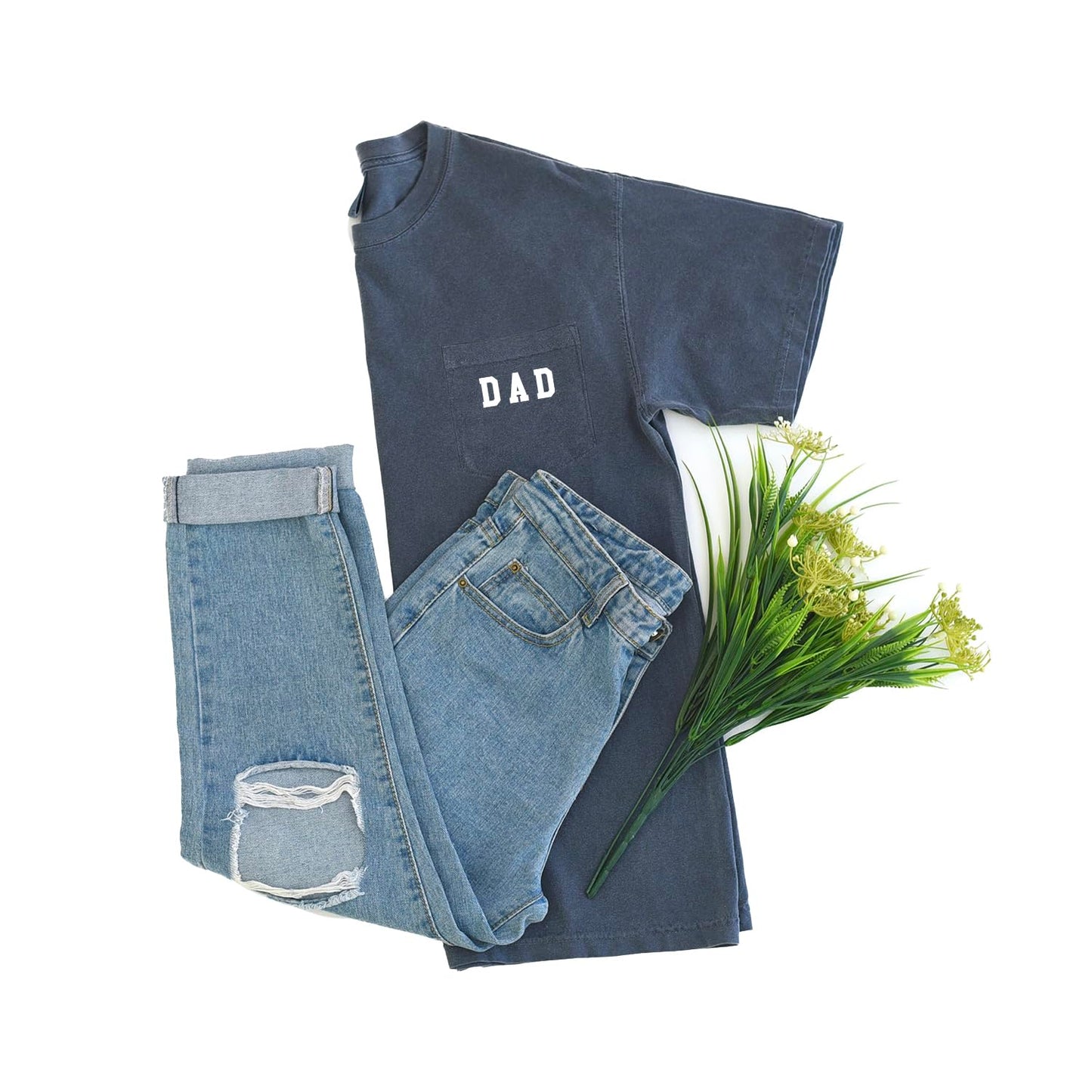 Dad Pocket Shirts for Men Daddy Garment Dyed Letter Printed T-Shirt Mama Graphic Tee Casual Short Sleeve Tops Tee