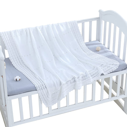 Booulfi Knit White Baby Blankets Neutral,Crib Stroller Newborn Blankets for Boys Girls,Cotton Lace Crochet Winter Blanket Nursery Blanket New Baby Essentials, 38X39