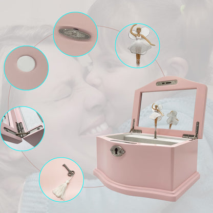 Medium Pink Ballerina Musical Jewelry Box with Mirror and Lock for Girls,Pink Kid's Jewelry Storage Music Chest,Gifts for Christmas,New Year and All Hoidays