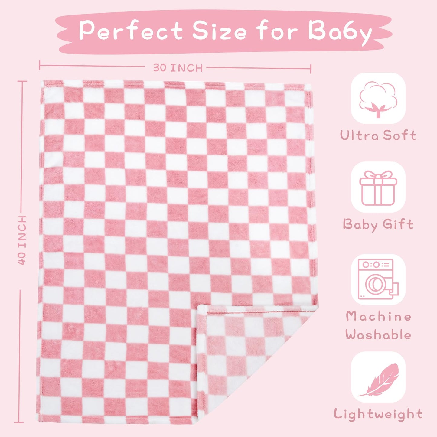 Yurhap Checkered Baby Blanket Fleece Baby Blankets for Boys, Ultra Soft Cozy Fluffy Infant Toddler Newborn Receiving Blankets for Crib Stroller, 30''x40'', Blue