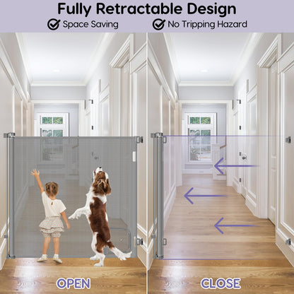 48 Inch Extra Tall Pet Gate Retractable Baby Gate with Cat Door - No Jumping Over, 55" Wide Retractable Dog Gate Indoor 4ft Extra Tall Cat Gate for Doorway Outdoor Deck Gate, White