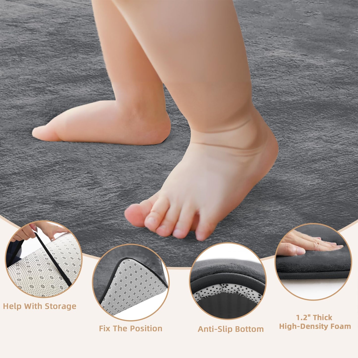 Thick Baby Play Mat for Floor,50 x 50 Playpen Mat,Tummy Time Foam Mat,Ultra Soft Support & Plush Feel,Easy Care with Non-Slip Cushioned for Infant,Kids and Toddler Crawling,Beige