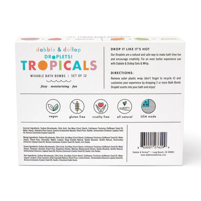 Dabble & Dollop Bath Bombs, 100% Natural Bath Bombs for Kids, Tropical Scents - USA Made, Moisturizing & Fun Droplets, Paraben & Sulfate Free, Vegan, Gluten-Free (Set of 12)