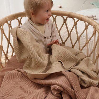 Knitted Organic Cotton Baby Blanket- Swaddle Blanket, 30" x 40" Soft Receiving Blanket for Newborn (Mochachino)