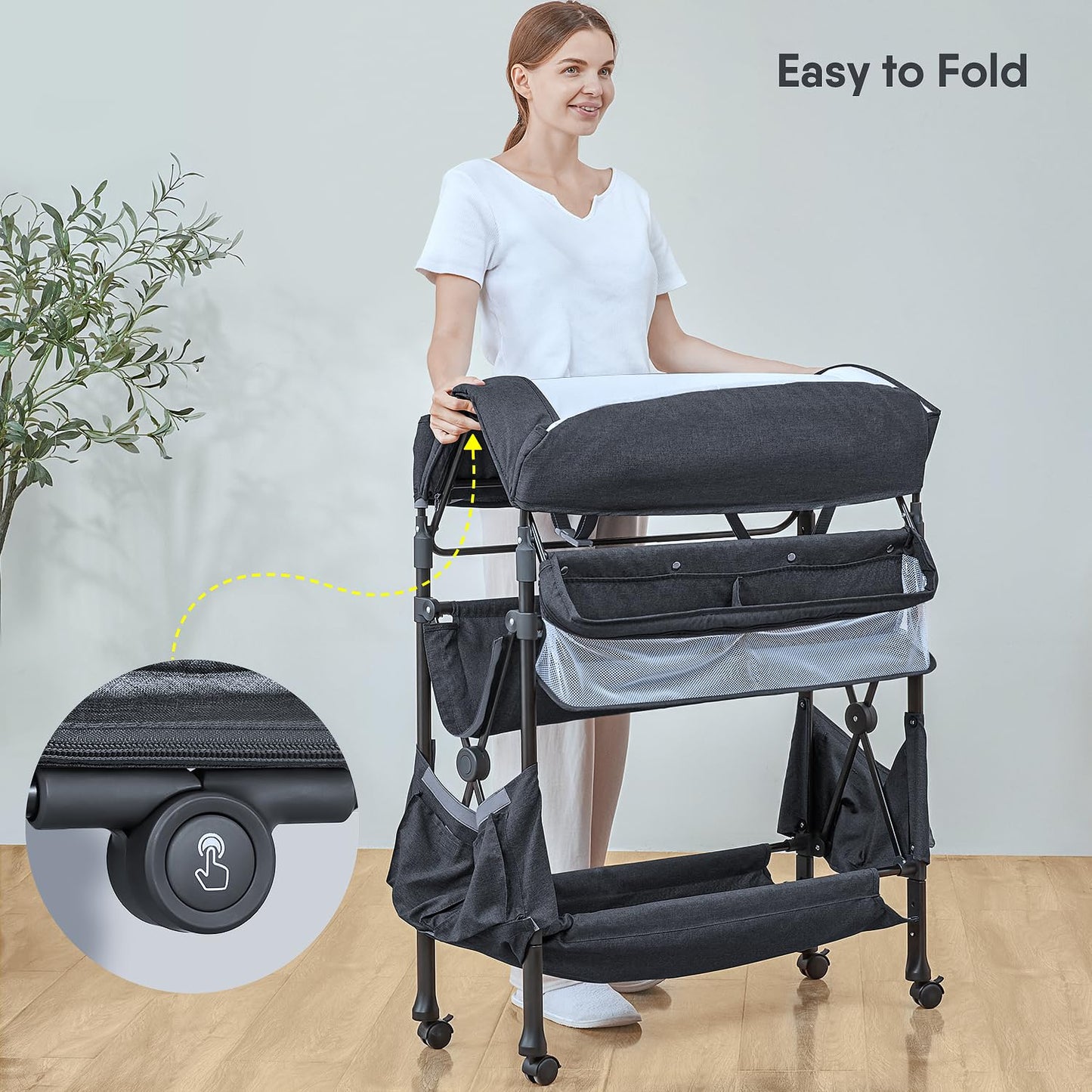 BabyBond Portable Baby Changing Table with 2 Storage Baskets, Foldable Changing Table Dresser Waterproof Diaper Changing Table Height Adjustable Changing Station for Infant and Newborn(Beige)