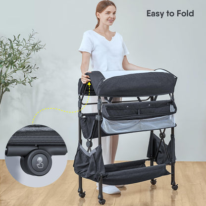 BabyBond Portable Baby Changing Table with 2 Storage Baskets, Foldable Changing Table Dresser Waterproof Diaper Changing Table Height Adjustable Changing Station for Infant and Newborn(Beige)