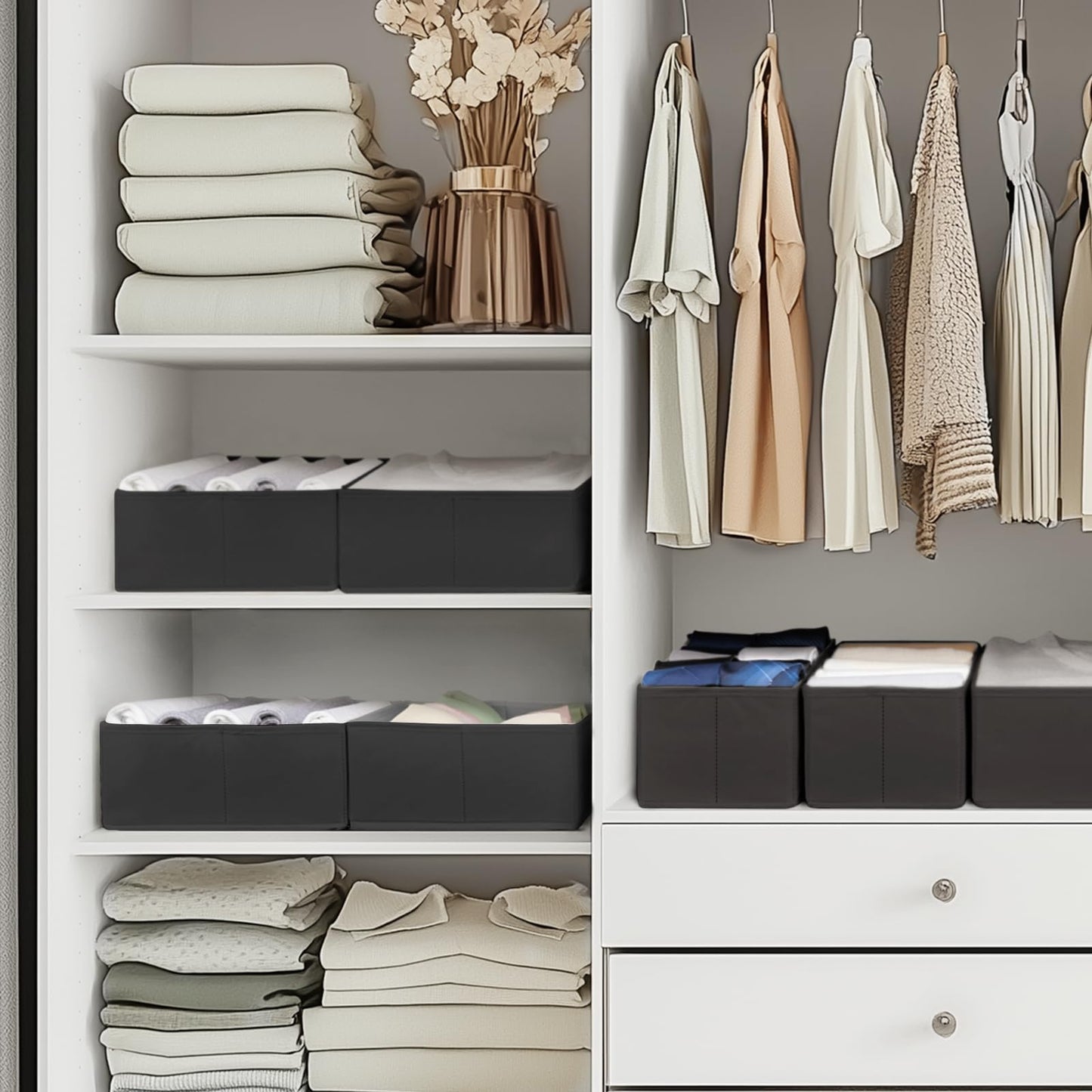 Criusia Drawer Organizer Clothes, 10 Pack Dresser Organizer for Baby Clothes, Underwear, Sock- Foldable Closet Organization and Storage Dividers Bins for Nursery, Bedroom (Beige)