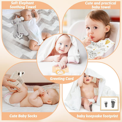 11 Pcs Baby Shower Gifts Basket for Newborns Baby Boy Gender Neutral Baby Gift Set with Baby Blanket Rattle, Milestone Security Blanket Decision Coin & Towels Socks Essentials for Baby Boys Girls