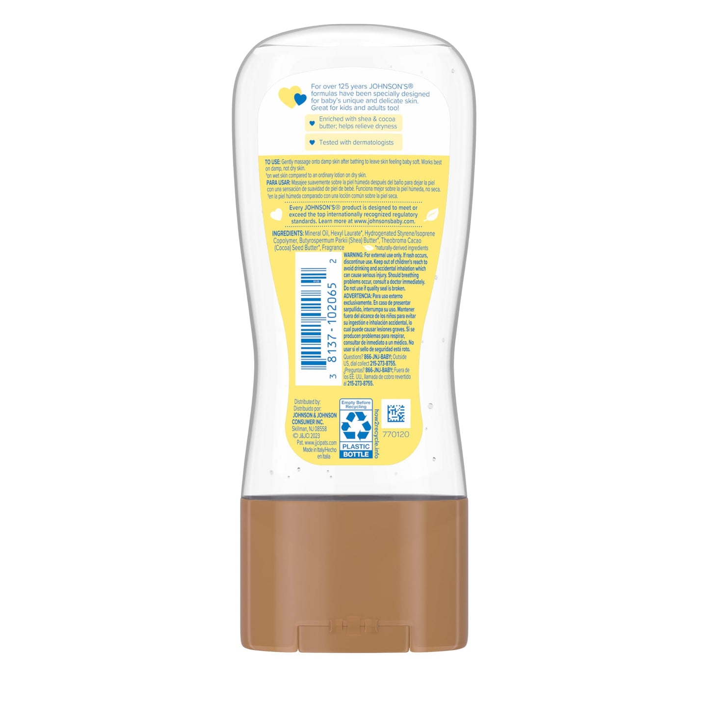 Johnson's Baby Oil, Mineral Oil Enriched with Shea & Cocoa Butter to Prevent Moisture Loss, Hypoallergenic, 20 fl. oz