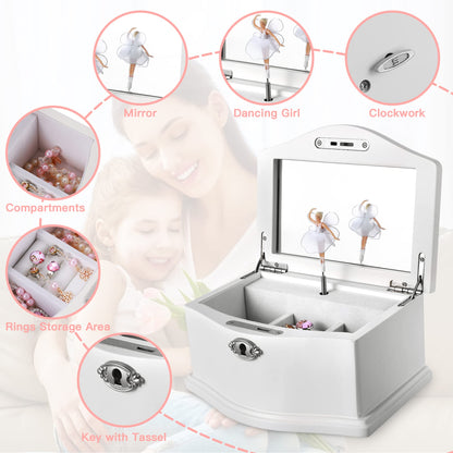 Medium Pink Ballerina Musical Jewelry Box with Mirror and Lock for Girls,Pink Kid's Jewelry Storage Music Chest,Gifts for Christmas,New Year and All Hoidays