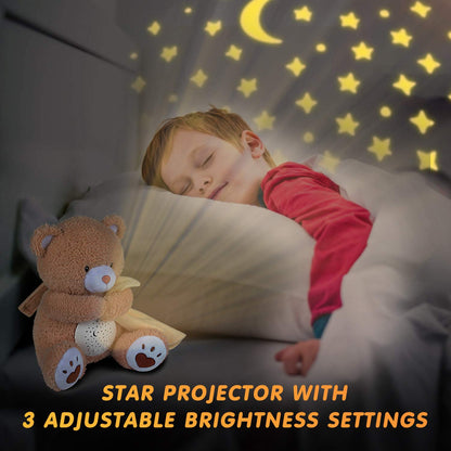 BEREST Baby Sleep Soother Happy Bear, Mom's Heartbeat Bear Lullabies White Noise Machine, Nursery Decor Night Light Projector, Toddler Crib Sleeping Aid, Baby Shower Gifts Portable Teddy