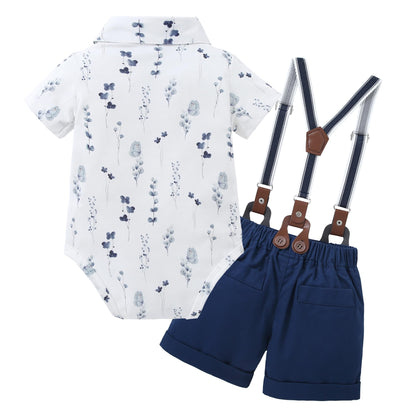 WESIDOM Baby Boy Clothes Suit 0-24 Months Gentleman Outfits, Short Sleeve Dress Romper+Bowtie+Detachable Suspender Shorts Set