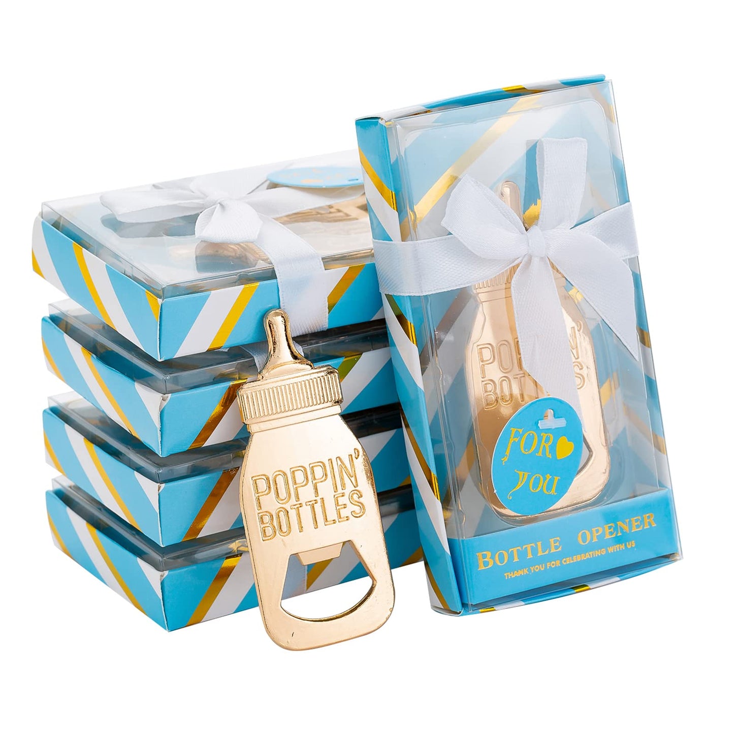 24 Pieces Baby Bottle Openers Shower Favoris, Gifts, Decorations, or Souvenir Guest Gift Boxes, Poppin Design for Baby Boys or Girls (24 Pack Green)