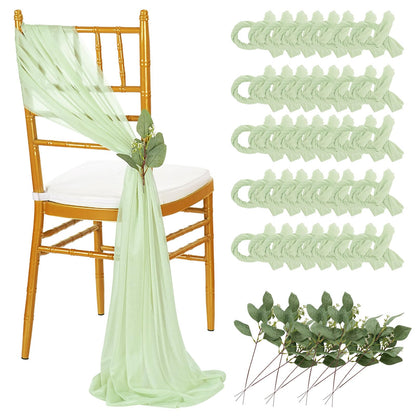 QueenDream Light Blue Sashes Chair Aisle Decorations: 24 Pack Baby Shower Chair Cover 8FT Long Tulle Draping Fabric Wedding Reception Church