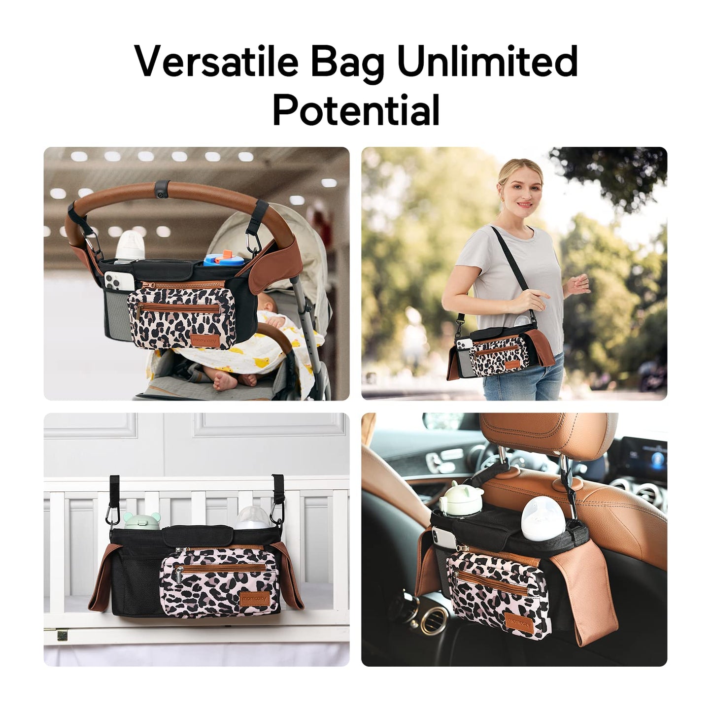 Momcozy Universal Stroller Organizer, 2 Insulated Cup Holders, Removable Zip Pocket, Adjustable Straps, Large Capacity Baby Essentials Compact Design, Fits Any Stroller (Multicolor)