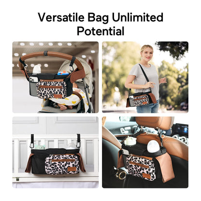 Momcozy Universal Stroller Organizer, 2 Insulated Cup Holders, Removable Zip Pocket, Adjustable Straps, Large Capacity Baby Essentials Compact Design, Fits Any Stroller (Multicolor)