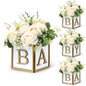 4 Set Baby Shower Centerpieces for Tables - 6 inch Wooden Boxes with Baby Letters Rustic Cube Planter Wood Blocks for Boy Girl Gender Reveal Party Favor (Blue)
