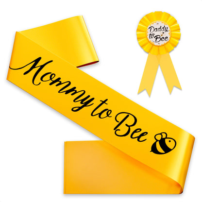 Pink Baby Shower Decorations Mom to Be Sash Baby Shower Decorations for Girl and Sash Daddy to Be Badge - Glossy Texture, Wearable Brooch, Wear-Resistant, set with Ribbon and Badge, Delicate craft