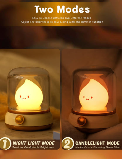 Cute Chibi Flame Lamp, Anime Cozy Lights, Retro Rechargeable Night Light, Decor, Cute Desk Accessories, Gifts