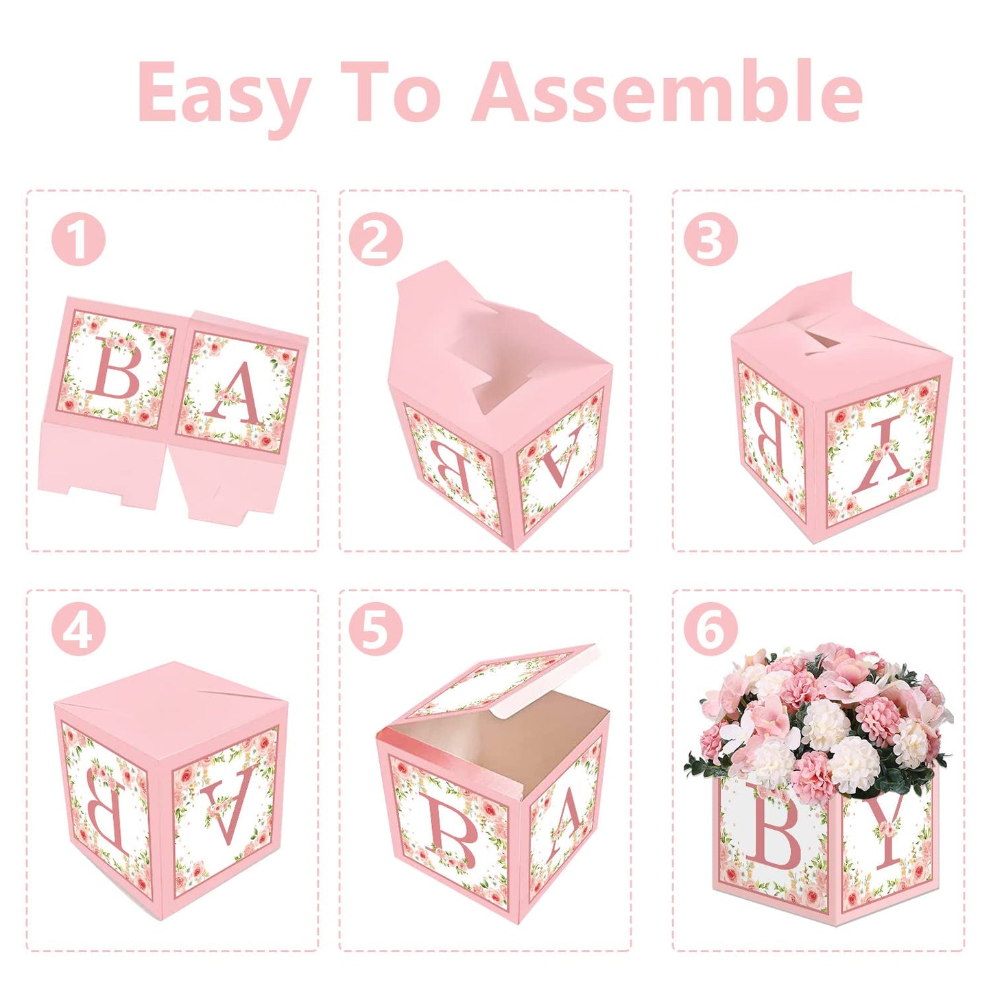 TSVATE Pink Baby Shower Boxes Decorations - 4 Baby Shower Centerpiece Boxes Gender Reveal First Birthday Centerpiece Decors (Without Flowers)