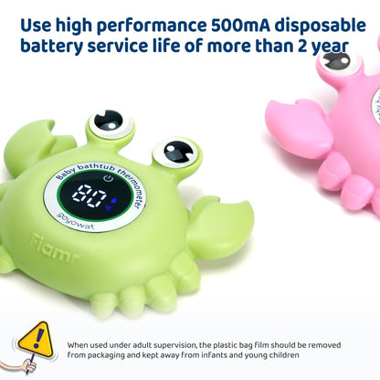 Baby Bath Thermometer with LED Display, Floating Crab Toy – 2-in-1 Water Safety Sensor for Infants, Color-Coded Alerts (Hot/Cold), Bath Tub Temperature Monitor, Cute Floating Bath Toy, Nursery