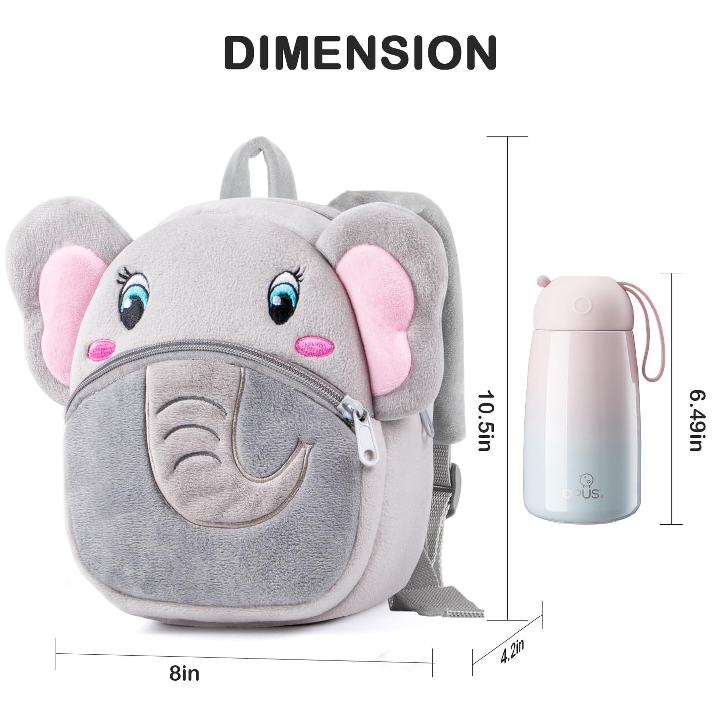 HONGTEYA Toddler Backpack Plush Backpack for Kids Soft Mini Backpack for Girls Animal Elephanet Doll Toys Birthday Easter Christmas kids for Age 1 2 3 4 5
