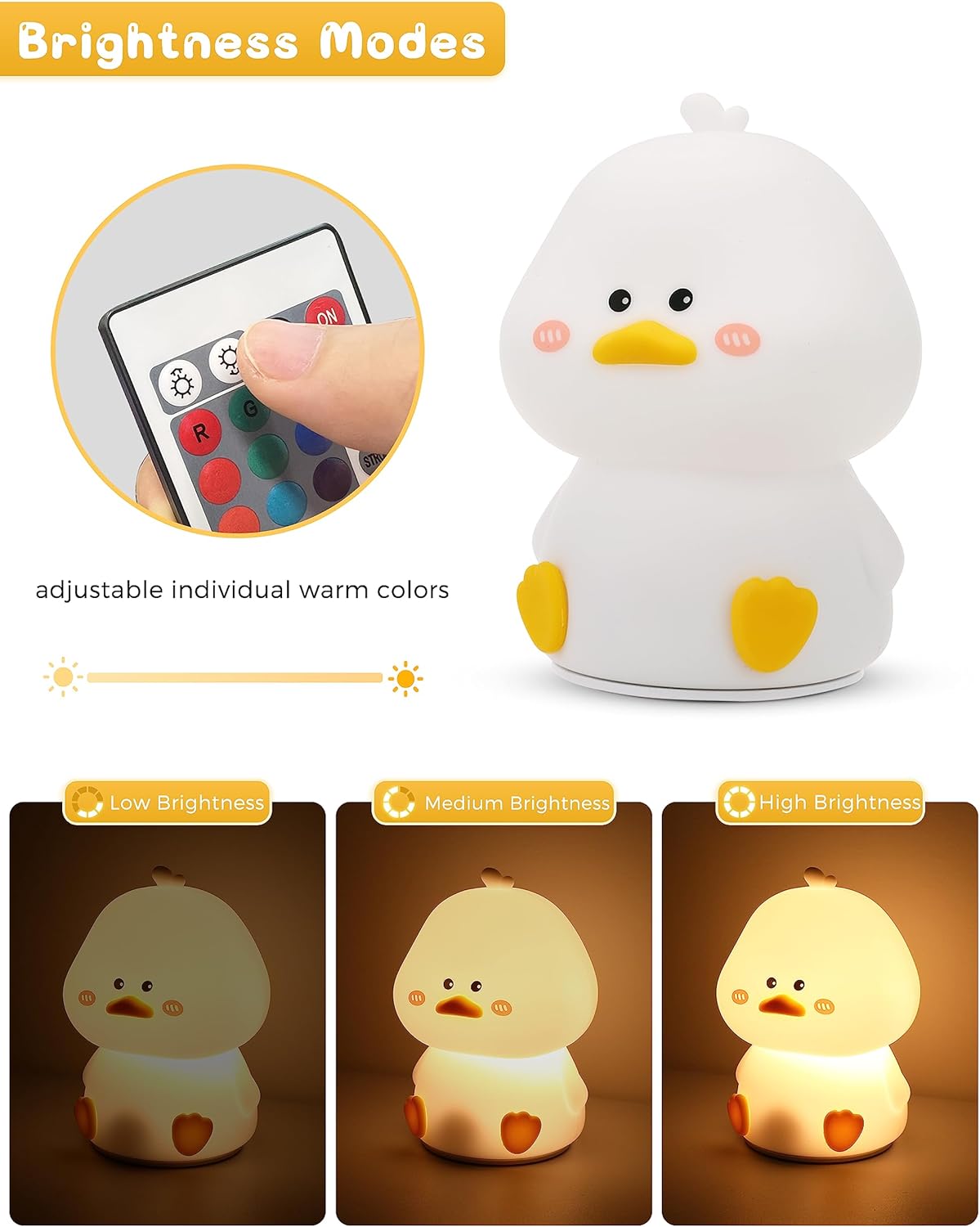L LOHAS LED Cute Duck Night Light, Kawaii Duck Lamp, Desk Decor, Cute Stuff, Squishy Duck Light, 16 Colors Table Lamp with Remote Control, USB Rechargeable, Ideal Funny Gifts