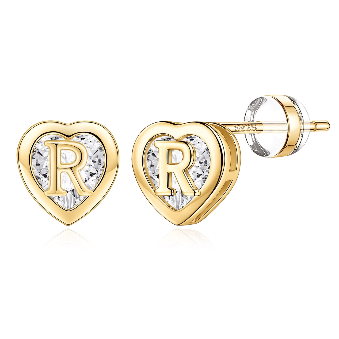 IEFWELL Heart Stud Earrings for Girls Women, S925 Sterling Silver Studs Hypoallergenic Earrings CZ Heart Earrings Initial Earrings for Teen Girls Kids Jewelry for Girls Gifts