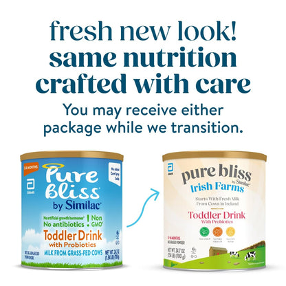 Pure Bliss by Similac Irish Farms Toddler Drink,* Easy to Digest, Non-GMO, Powder, 24.7-oz Can