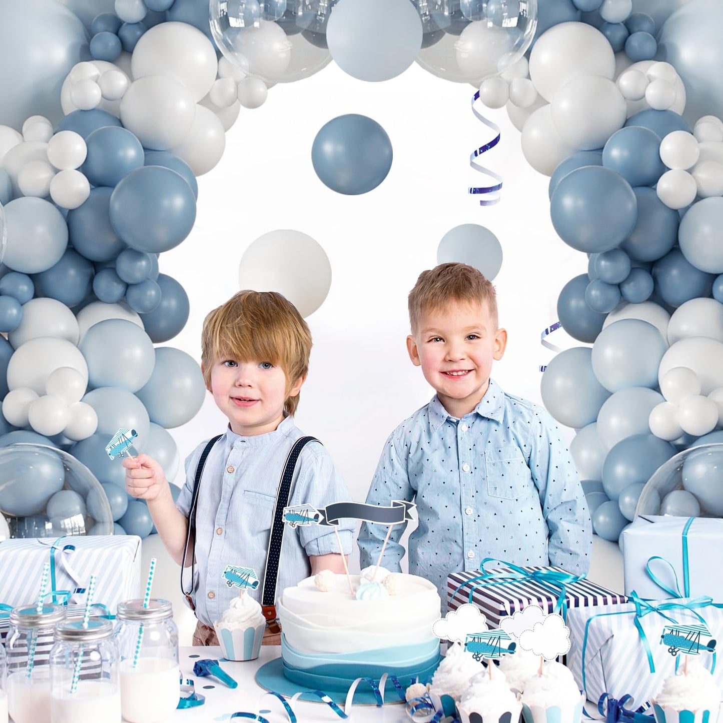 Dusty Blue Balloon Arch Kit 132Pcs Dusty Blue and White Balloon Arch Garland Kit Include Dusty Blue White Pastel Blue Clear Balloons for Birthday Wedding Baby Shower Bridal Party Decorations