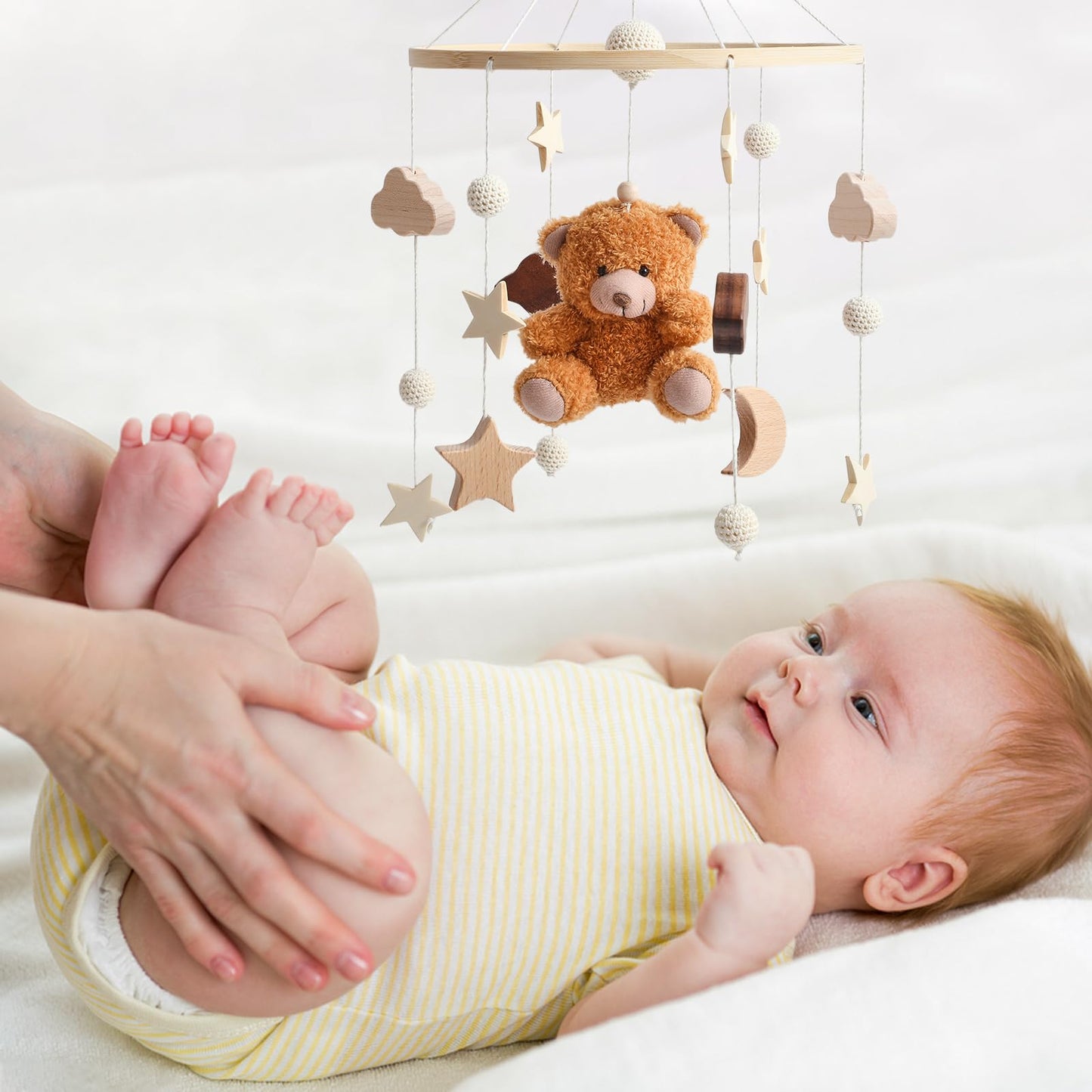 EERKEOD Baby Crib Mobile Bear Nursery Mobile for Boys Girls Teddy Velvet Mobile Nursery Decor for Infant Bedroom Hanging Baby Mobile for Bassinet Newborn Baby Gift（Brown Bear）