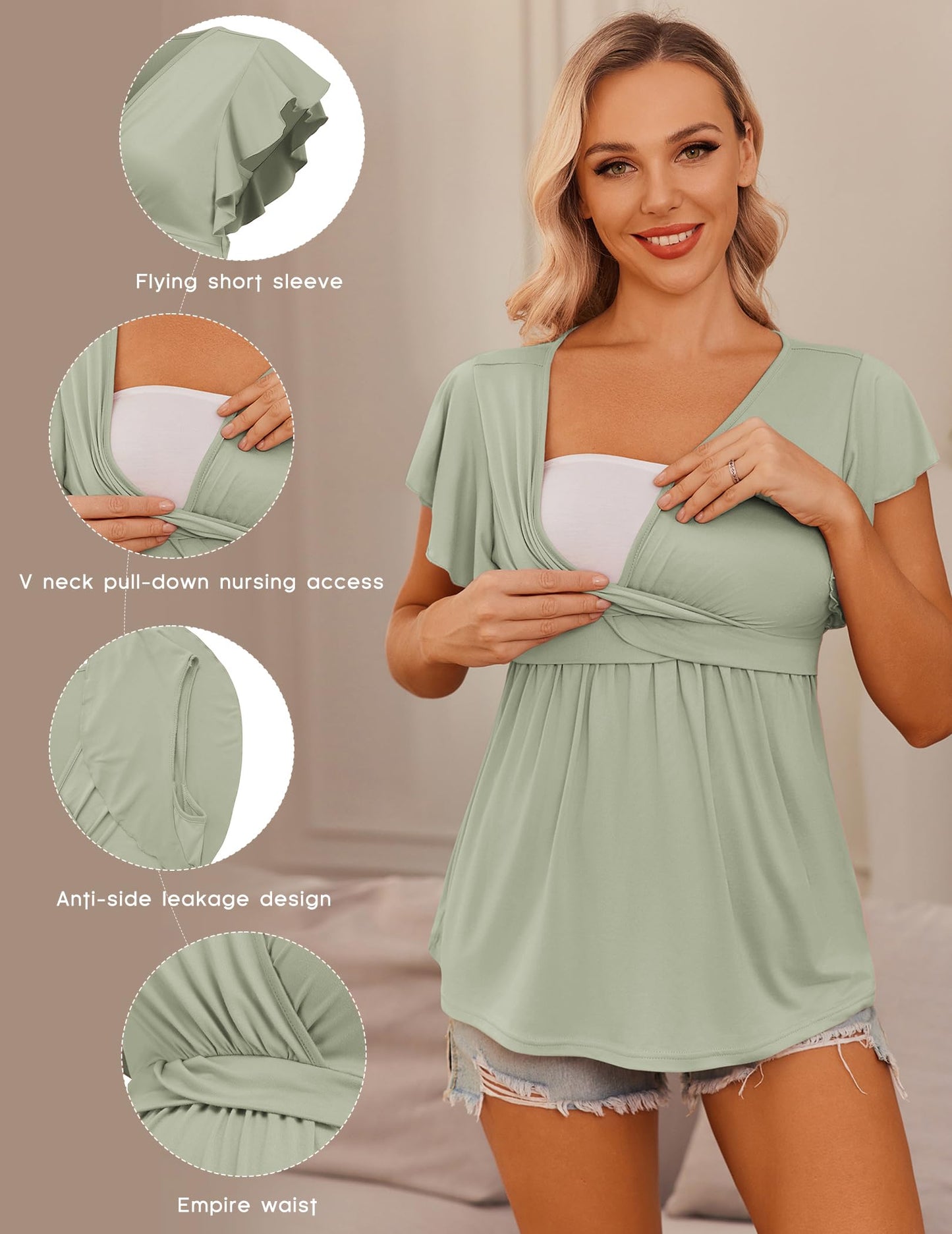 Ekouaer Maternity Shirts 3 Packs Flying Short Sleeve Nursing Tops Pregnancy Clothes