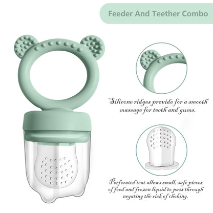 Silicone Baby Food Freezer Tray with Teething Popsicle Molds - Baby Fruit Feeder and Breastmilk Teether Combo