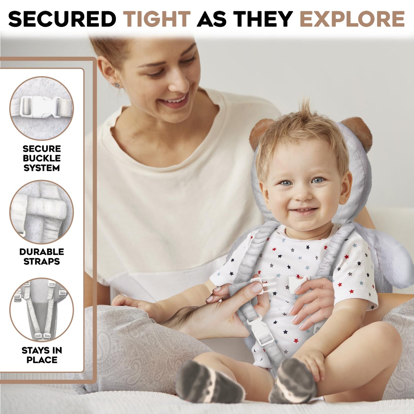 100% Cotton Non-Toxic Hypoallergenic Baby Backpack Head Protection Pillow, Full Head Coverage, Baby Head Pillow for Falling, Secure, Durable, Fox (Orange)