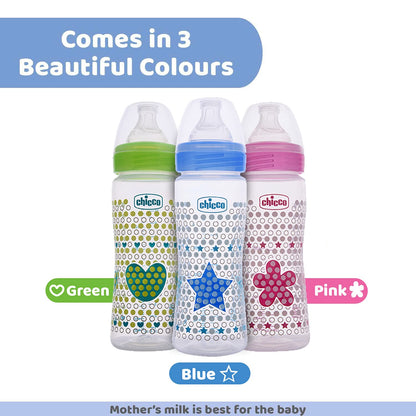 Chicco Well-Being 330 ml Feeding Bottle, Advanced Anti-Colic System, BPA Free, Hygienic Silicone Teat (Pink)