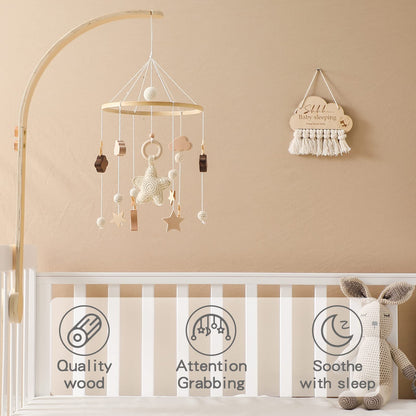 Baby Crib Mobile for Boys Girls| Boho Nursery Mobile| Gender Neutral Hand-Crocheted Mobile| Ceiling Mobile - Stars, Clouds, Moon