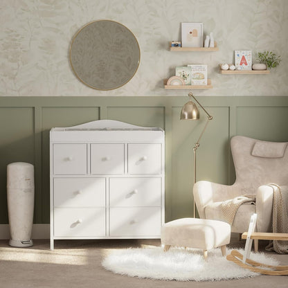 BOLUO Changing Table Dresser with 7 Fabric Drawers, Baby Dresser with Changing Table Top Diaper Changing Station with Storage for Nursery Modern