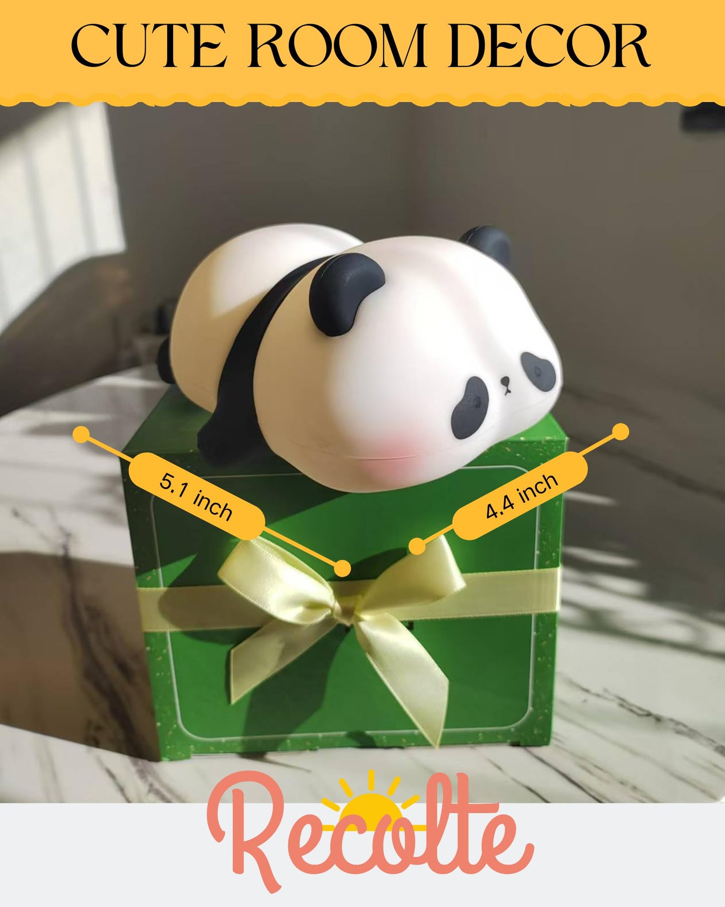 Recolte Panda Night Light for Kids - 3-Level Dimmable, Rechargeable LED Silicone Lamp | Squishy Nursery Light with Timer | Safe Night Light for Baby Room & Toddlers (Gift Box Included)
