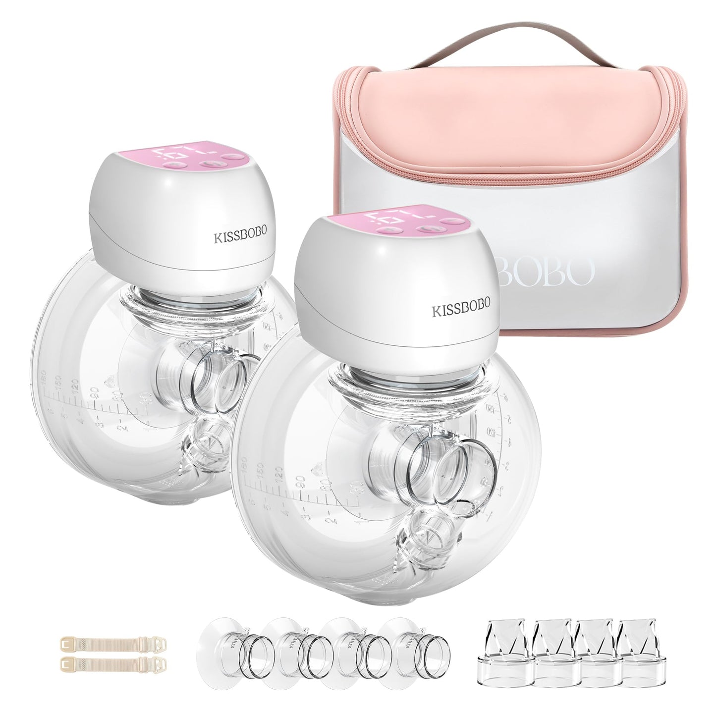 ABP-1508 Hands Free Breast Pump Wearable with Storage Bag, Wearable Breastfeeding Pump Strong Suction, Low Noise, 3 Modes 9 Levels, with 21/24mm Insert/Flange, 2 Pack (White)