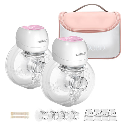 ABP-1508 Hands Free Breast Pump Wearable with Storage Bag, Wearable Breastfeeding Pump Strong Suction, Low Noise, 3 Modes 9 Levels, with 21/24mm Insert/Flange, 2 Pack (White)