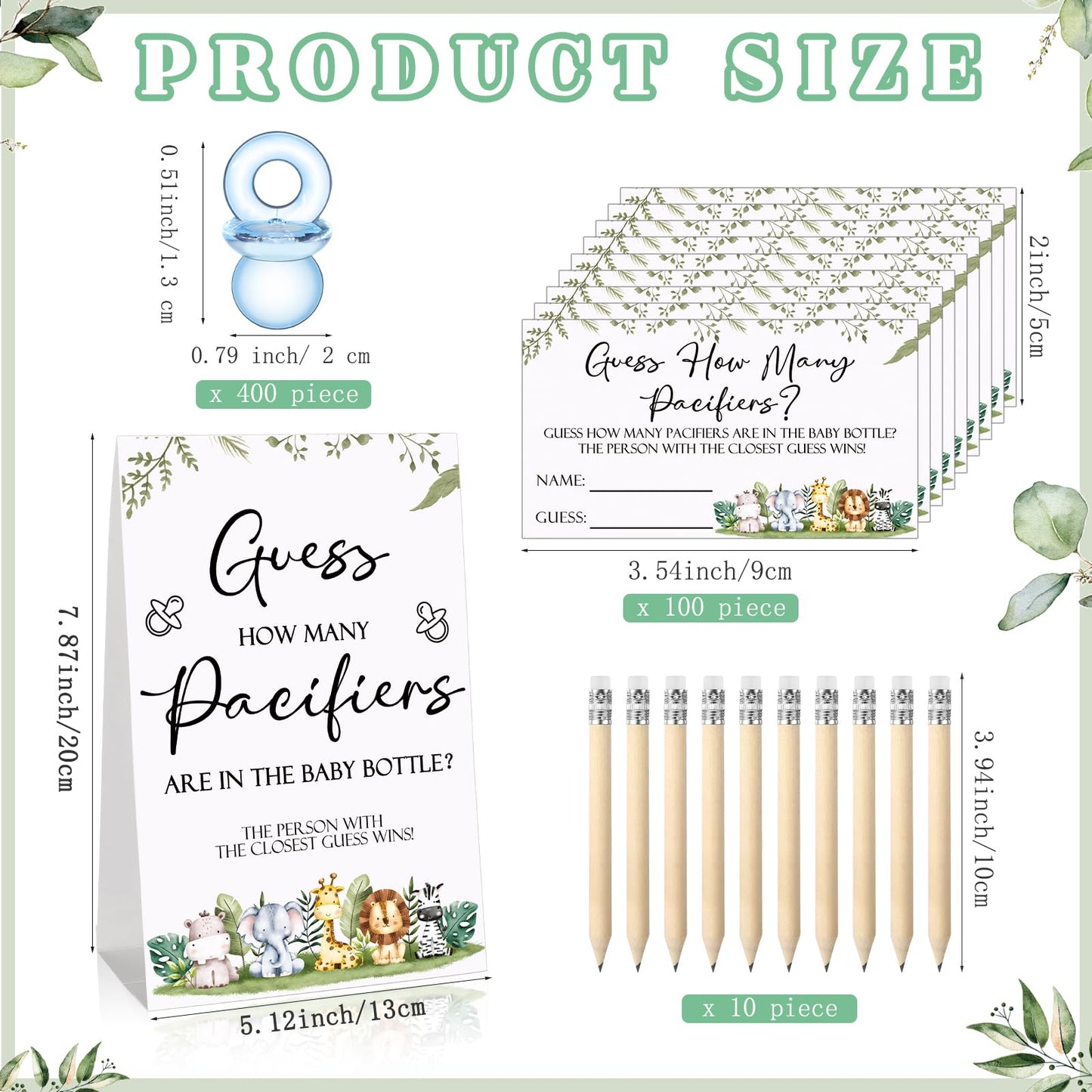 Roowest 512 Pcs Baby Shower Games Guess How Many Pacifiers Sign 100 Small Guessing Games 10 HB Pencils 750ml Milk Bottle 400 Acrylic Pacifiers Decoration for Guest Gender Reveal(Pink,Bear)