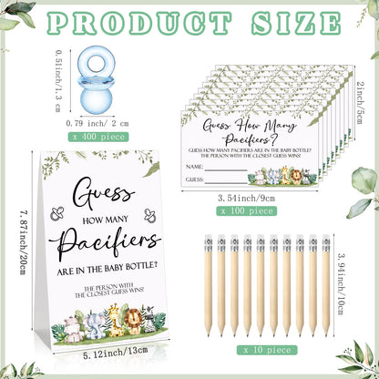 Roowest 512 Pcs Baby Shower Games Guess How Many Pacifiers Sign 100 Small Guessing Games 10 HB Pencils 750ml Milk Bottle 400 Acrylic Pacifiers Decoration for Guest Gender Reveal(Pink,Bear)