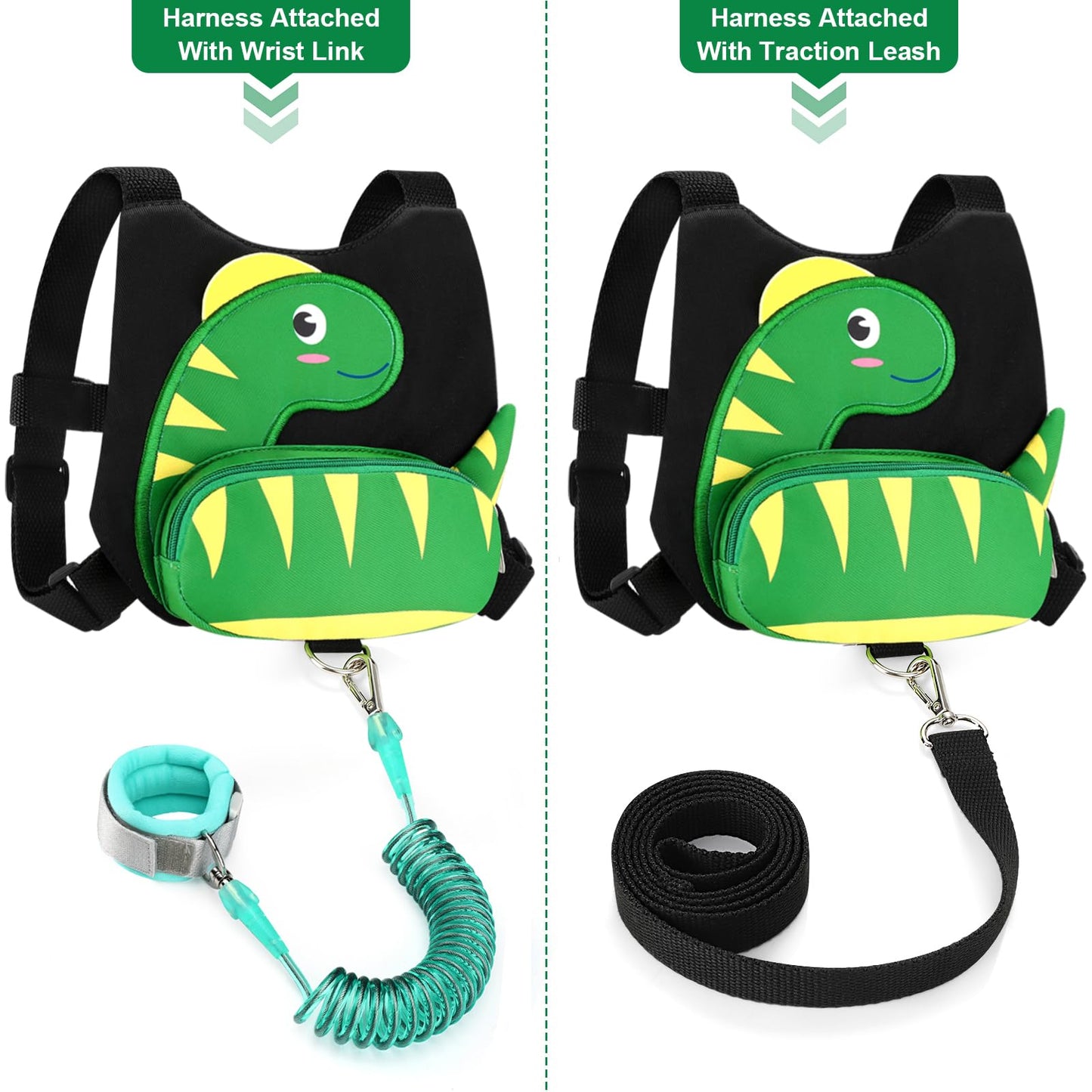 Accmor Toddler Harness with Leash, Cute Dinosaur Kids Harness + Anti Lost Wrist Link, Mini Child Harness Leash Wristband Strap Belt Protector for Baby Boys Girls to Outdoor Travel (Blue)