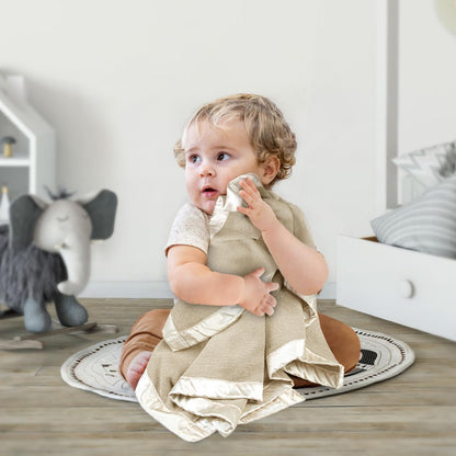 Swaddle Baby Blanket: Waffle Blanket with Satin Strim - Soft Breathable Toddler Blanket for Nursing Cover - Cotton Crib Blanket for Naptime（Cream）